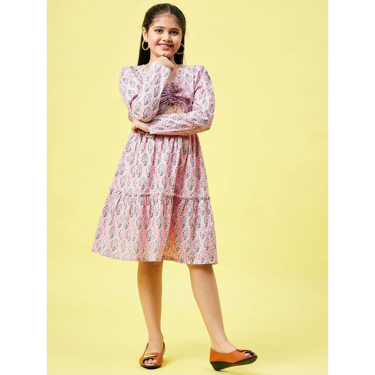 Stylo Bug X Styli All Over Print Ruched Front Dress-girls-clothing-dressesandjumpsuits-image-1