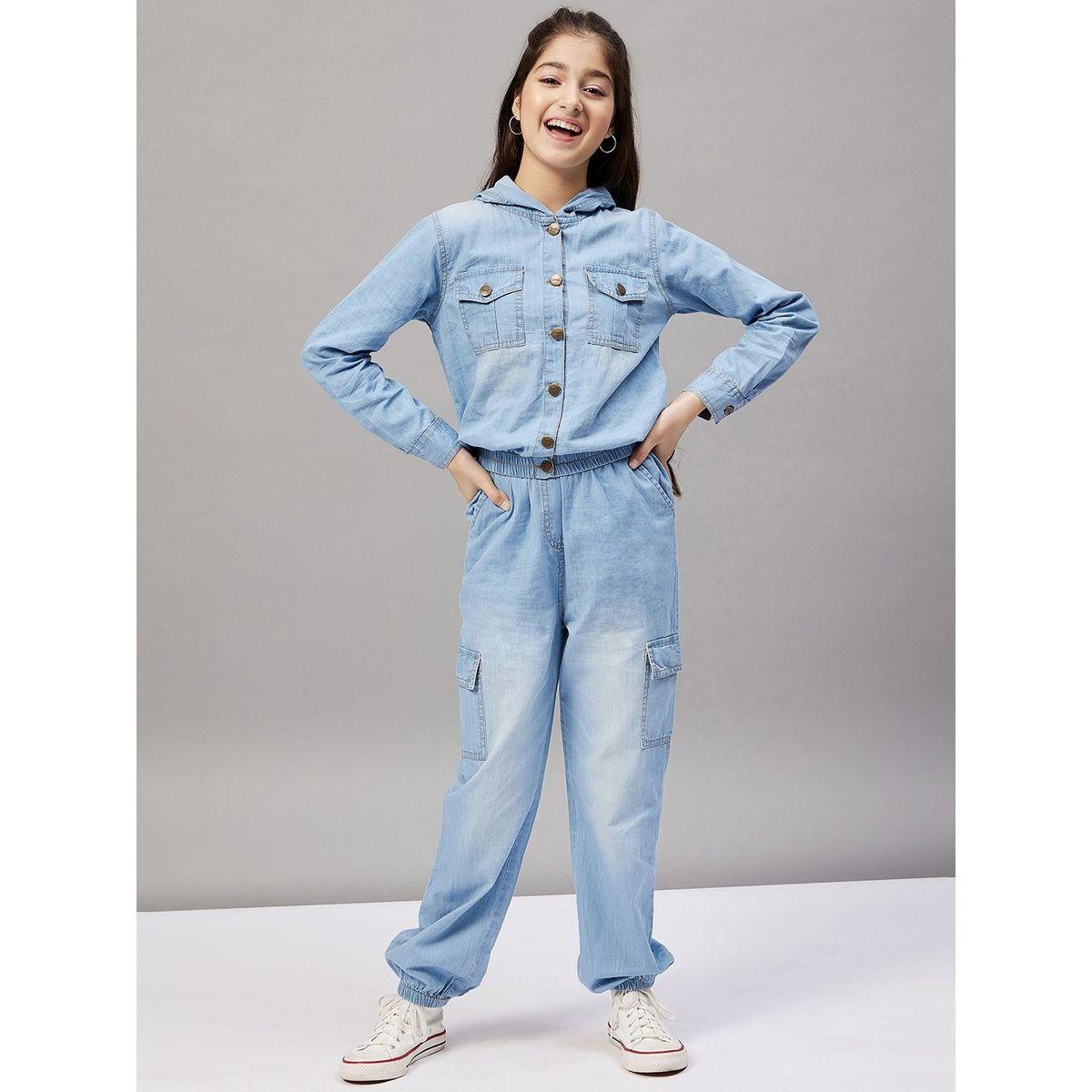 Stylo Bug X Styli Flap Pocket Denim Hoodie & Jogger Set-girls-clothing-setsandcoords-image-1