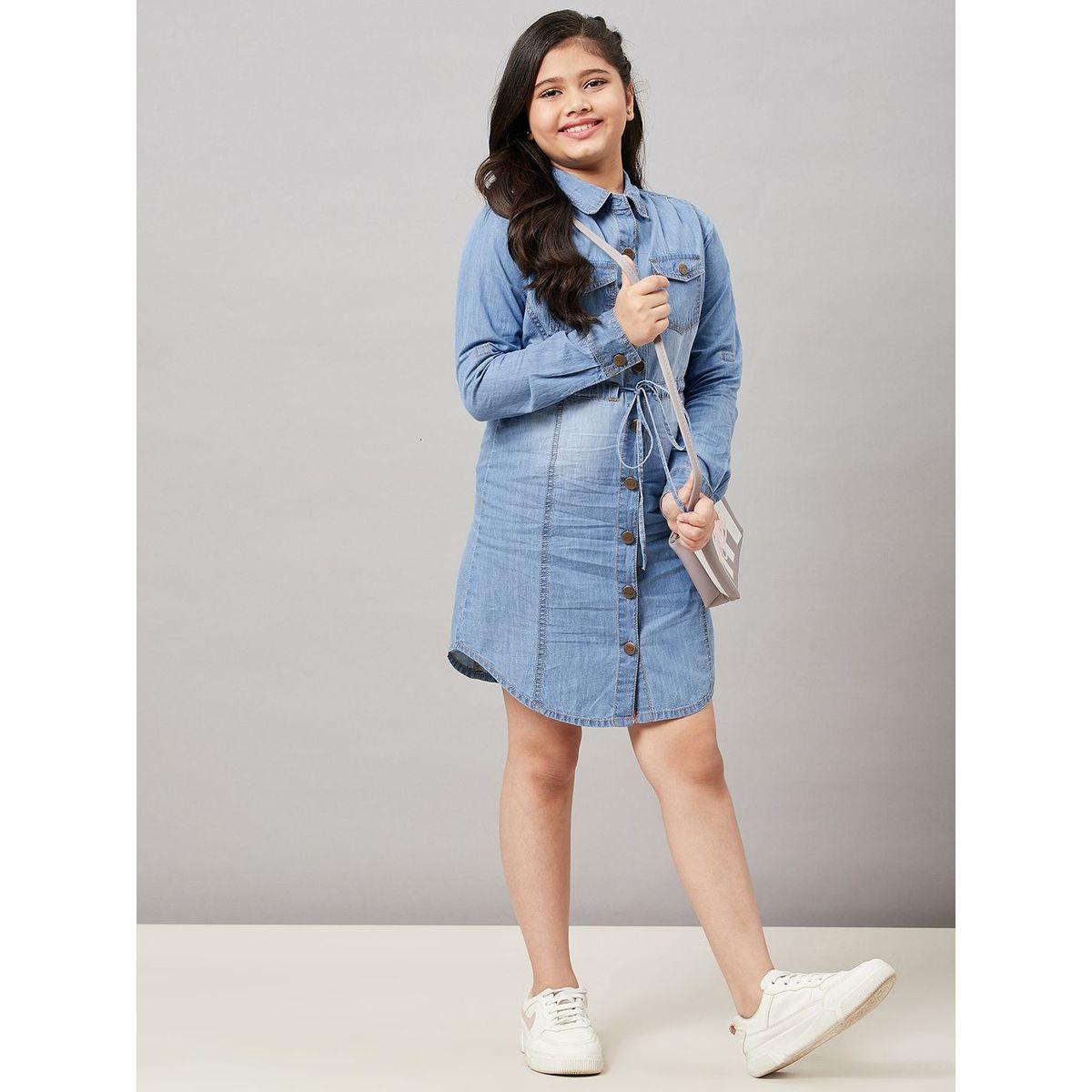 Buy Drawstring Front Denim Shirt Dress Online for Girls Centrepoint KSA