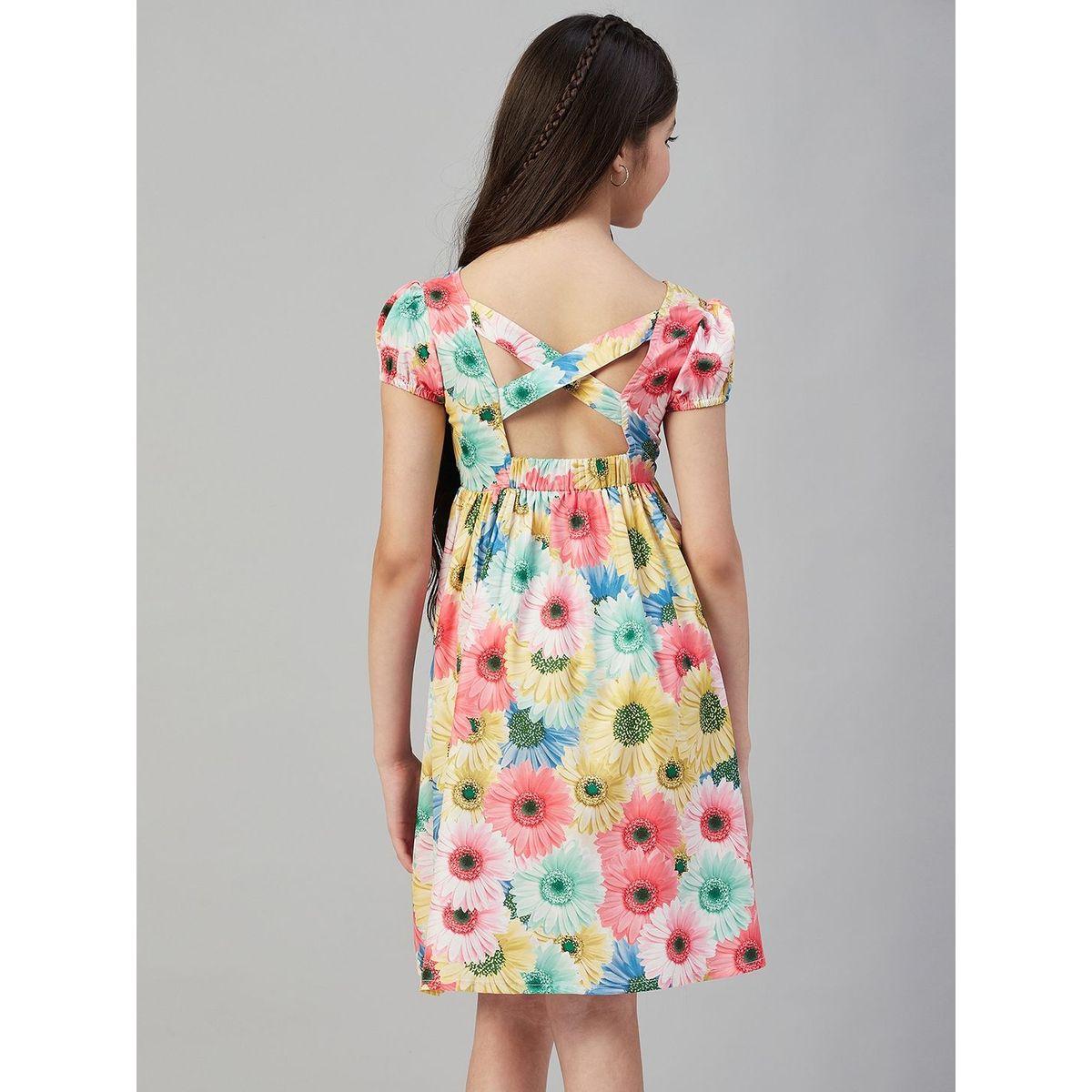 Stylo Bug X Styli Floral Print Cross Back Detail Dress-girls-clothing-dressesandjumpsuits-image-3
