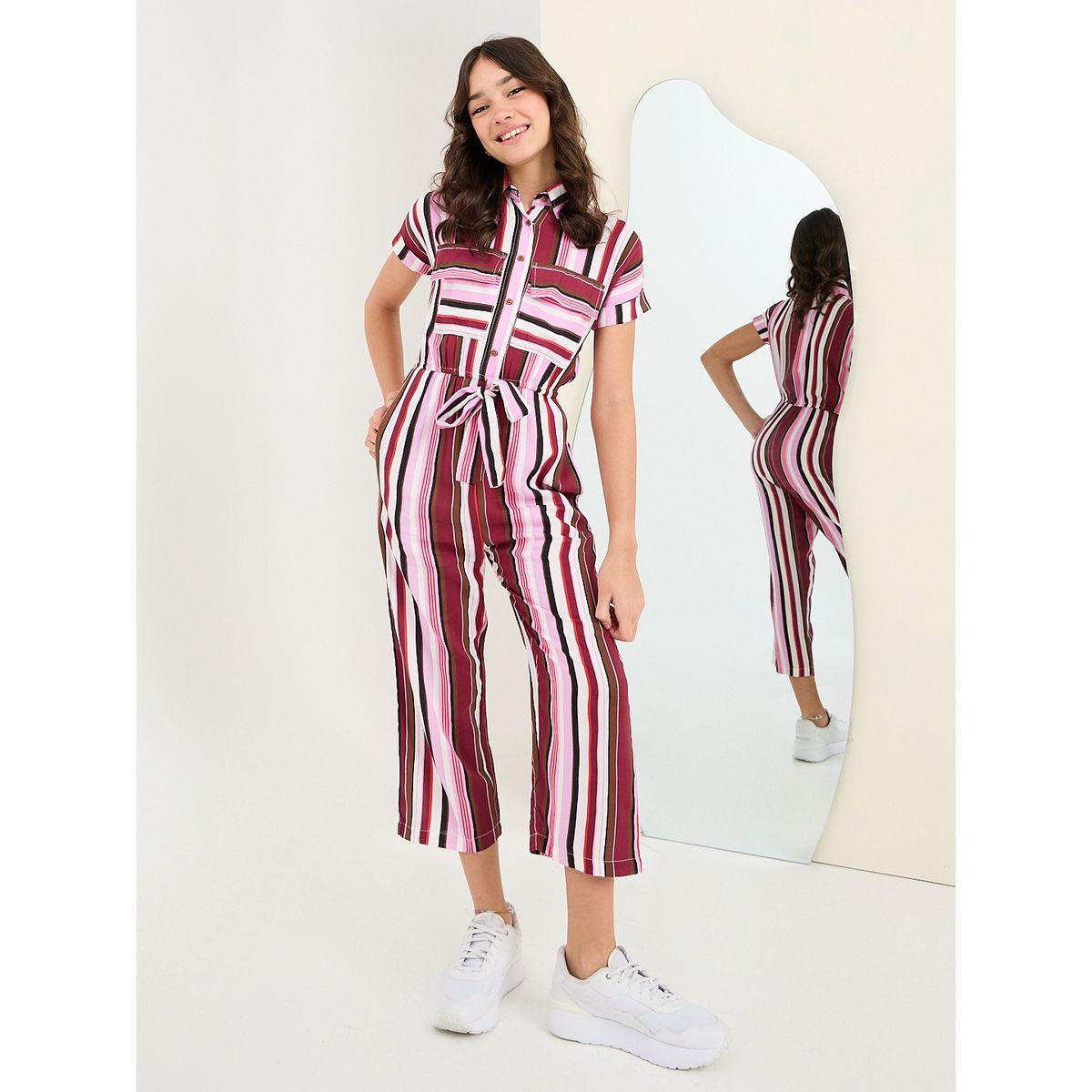 Styli Striped Cropped Jumpsuit with Tie Waist-girls-clothing-rompers-image-1