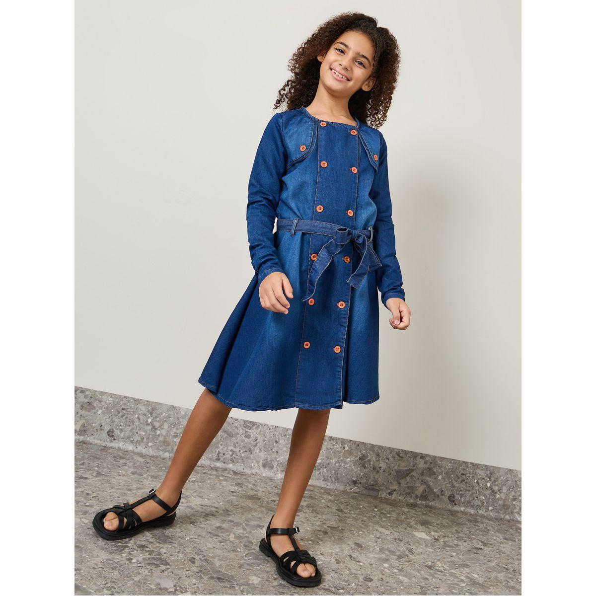 Styli Button Detail Denim Dress with Tie Belt-girls-clothing-dressesandjumpsuits-image-2