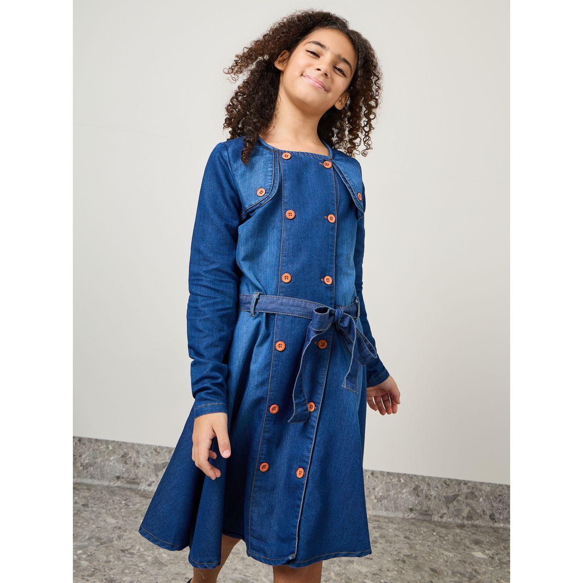 Styli Button Detail Denim Dress with Tie Belt-girls-clothing-dressesandjumpsuits-image-3