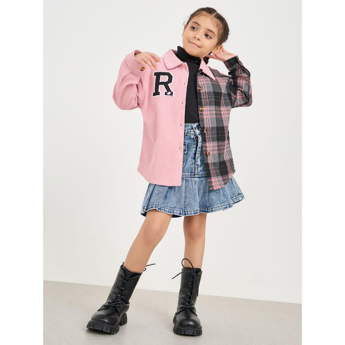 Styli Contrast Checked Corduroy Shirt-girls-clothing-blousesandshirts-image-1