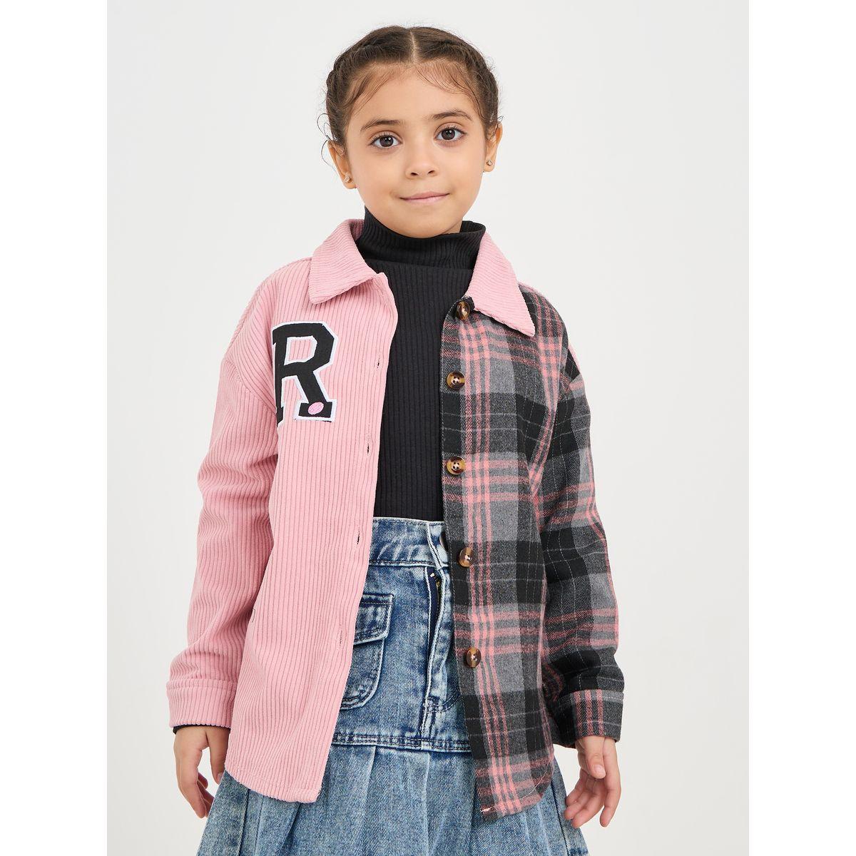 Styli Contrast Checked Corduroy Shirt-girls-clothing-blousesandshirts-image-2
