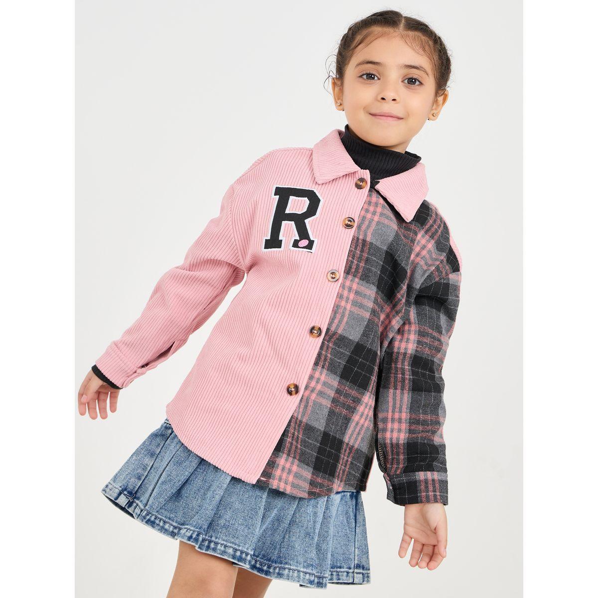 Styli Contrast Checked Corduroy Shirt-girls-clothing-blousesandshirts-image-3