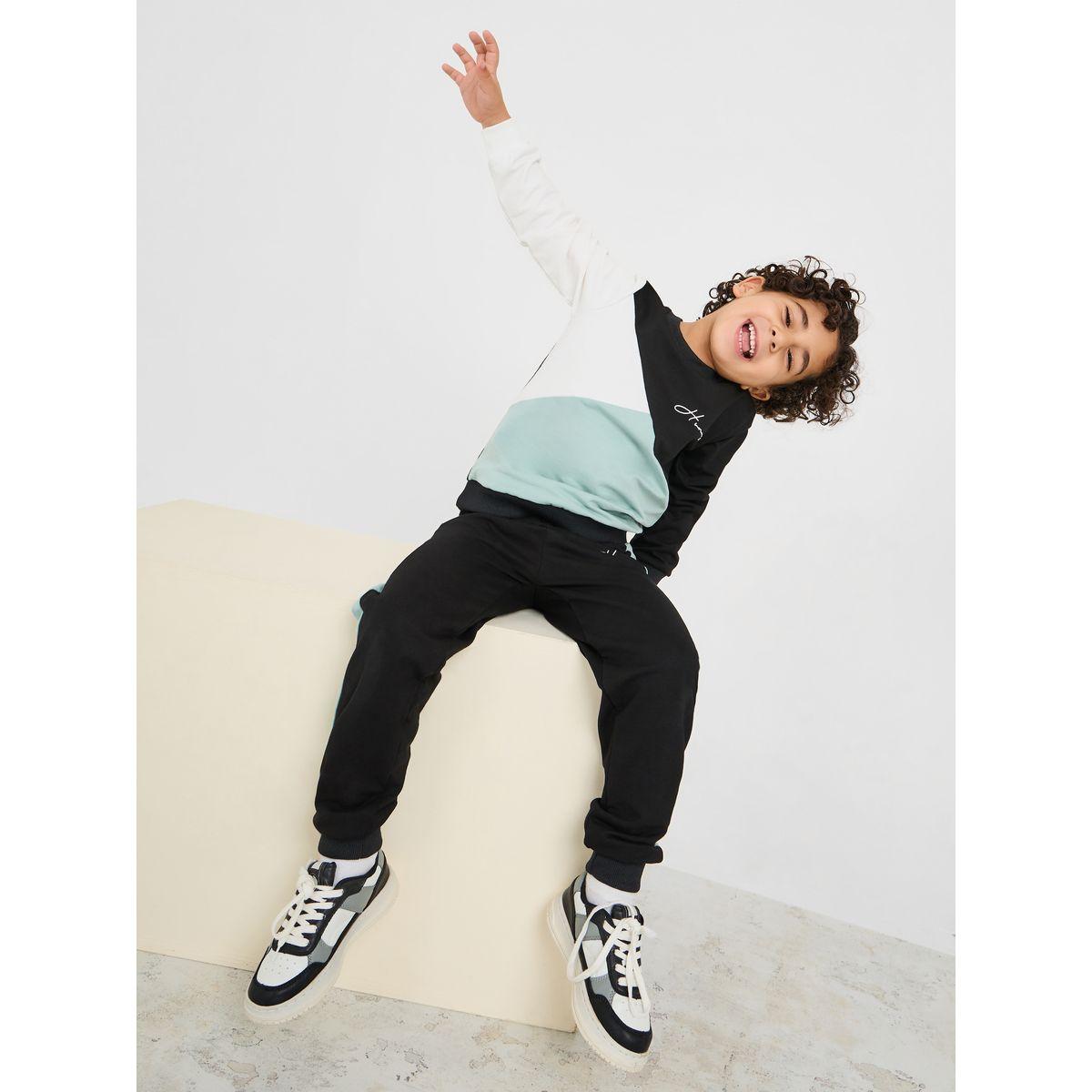 Styli Colorblock Embroidery Sweatshirt & Jogger Set-boys-clothing-setsandcoords-image-1