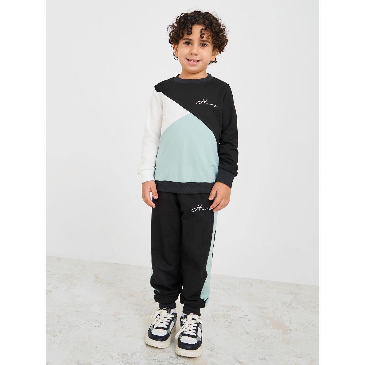 Styli Colorblock Embroidery Sweatshirt & Jogger Set-boys-clothing-setsandcoords-image-2