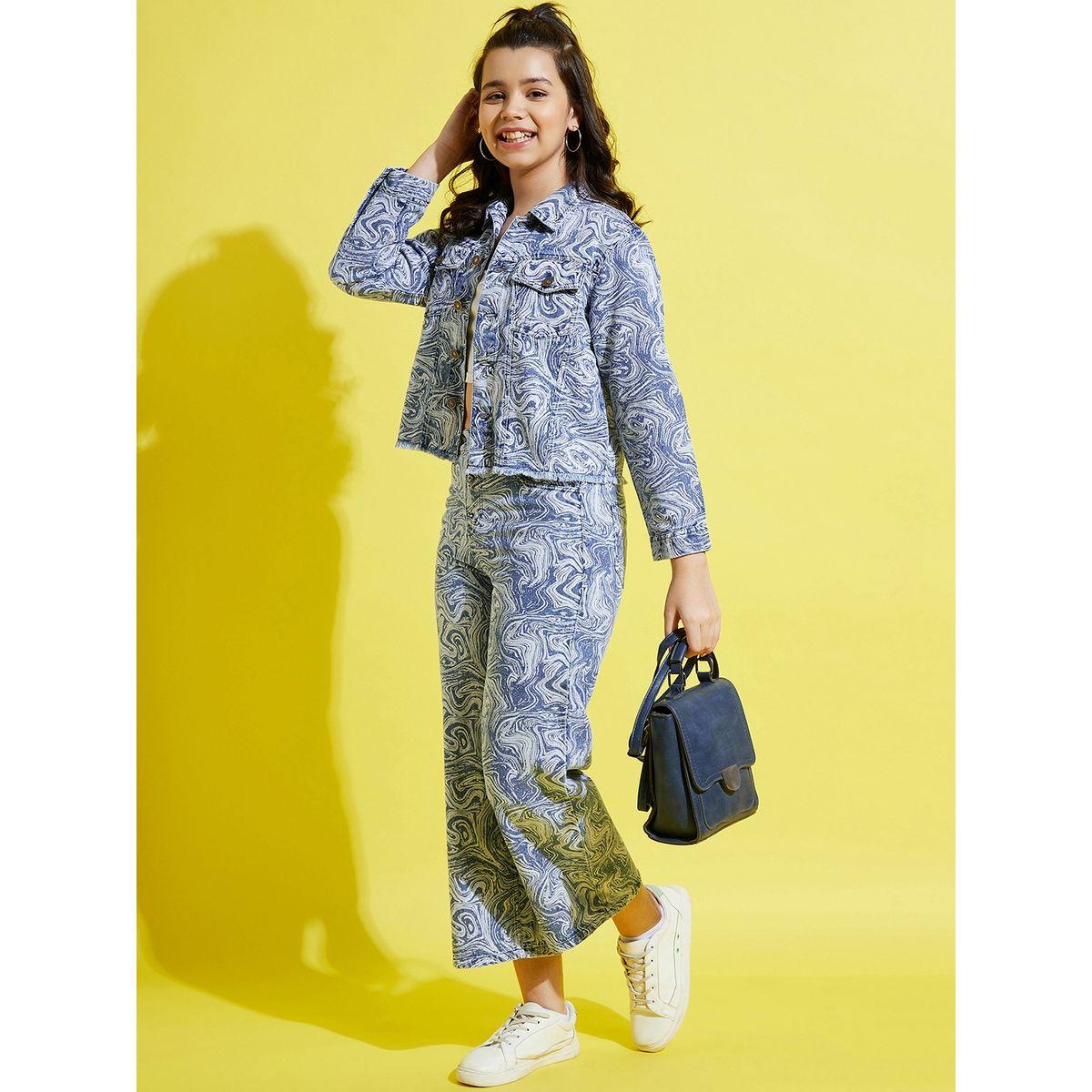 Noh-Voh X Styli Denim Cropped Marble Print Jacket-girls-clothing-jacketsandcoats-image-1