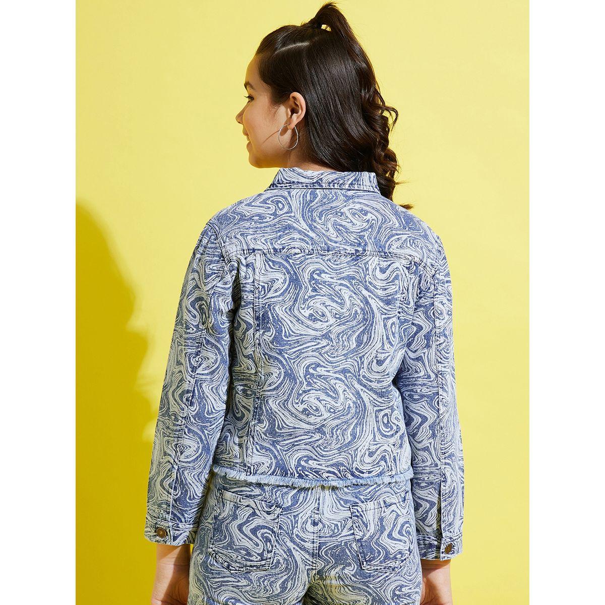 Noh-Voh X Styli Denim Cropped Marble Print Jacket-girls-clothing-jacketsandcoats-image-2