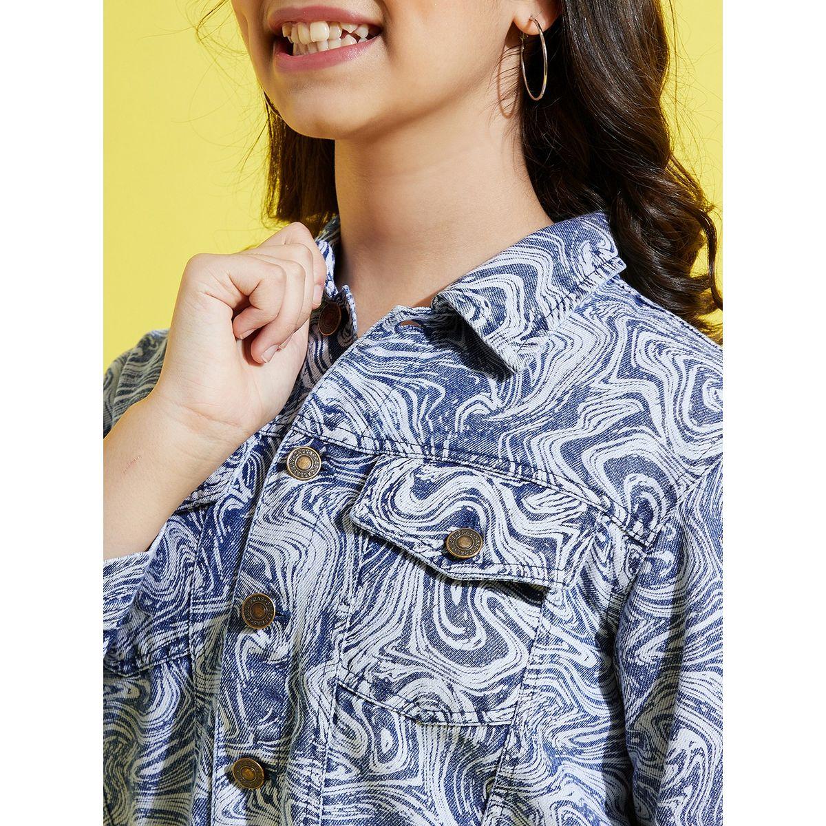 Noh-Voh X Styli Denim Cropped Marble Print Jacket-girls-clothing-jacketsandcoats-image-5