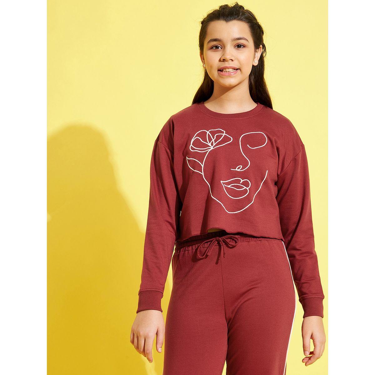 Noh-Voh X Styli Terry Face Print Crop Sweatshirt-baby-girls-clothing-sweatshirts-image-3