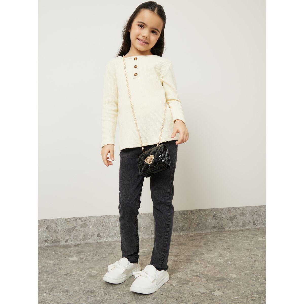Styli Button Front Thick Ribbed Knit T-Shirt-girls-clothing-tshirts-image-1