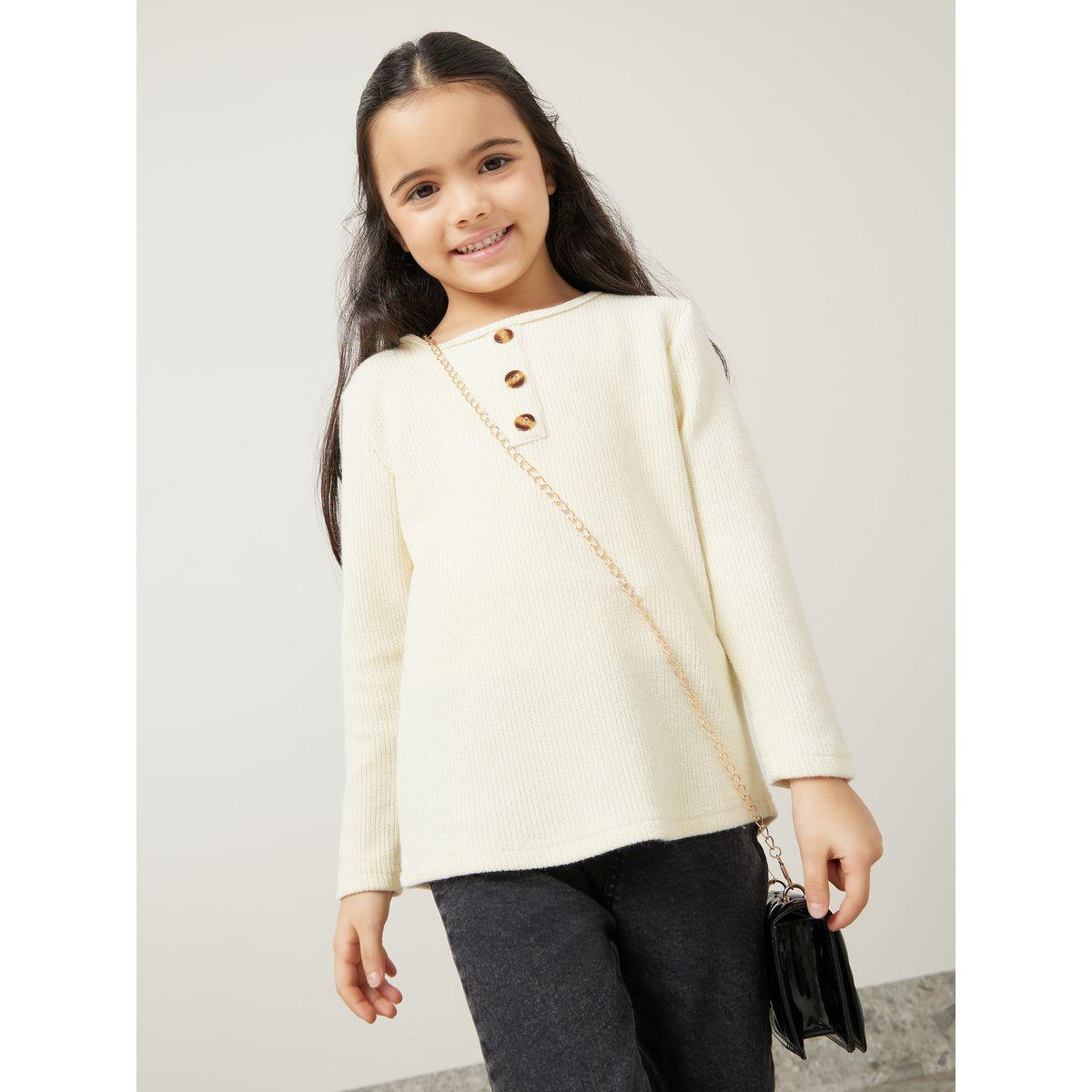Styli Button Front Thick Ribbed Knit T-Shirt-girls-clothing-tshirts-image-2