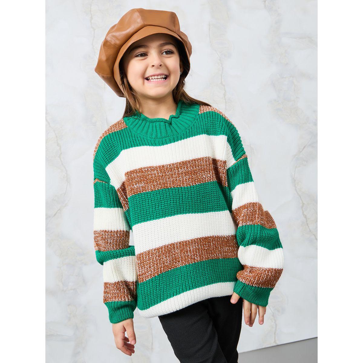 Styli Multi Striped Drop Shoulder Knit Sweater-girls-clothing-winterwear-jumpersandcardigans-image-1