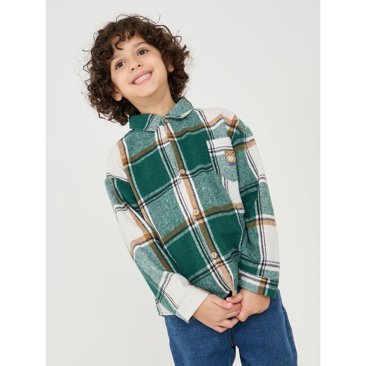 Styli Bear Patched Checked Shirt-boys-clothing-shirts-image-1