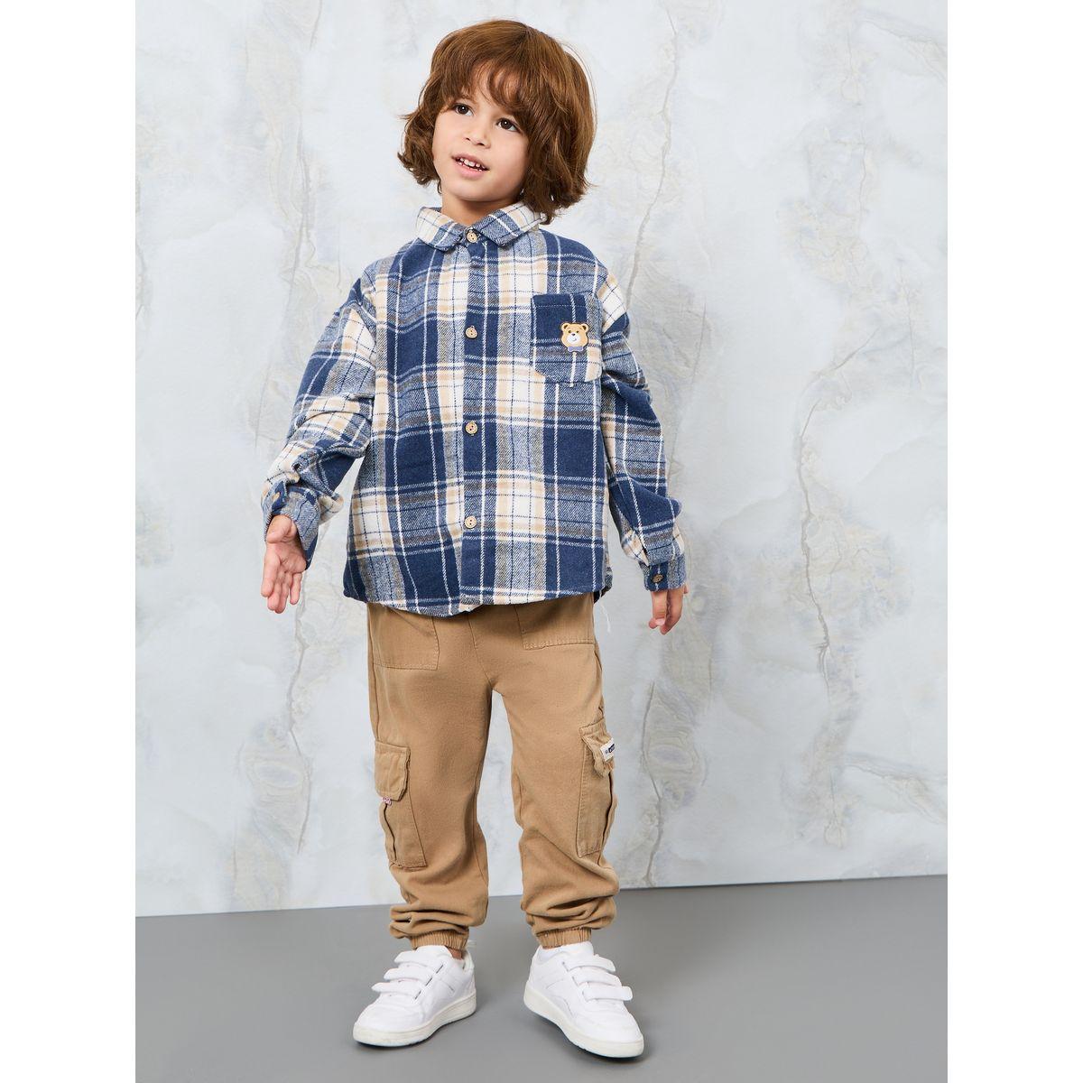 Styli Bear Patched Pocket Plaid Shirt-boys-clothing-shirts-image-2