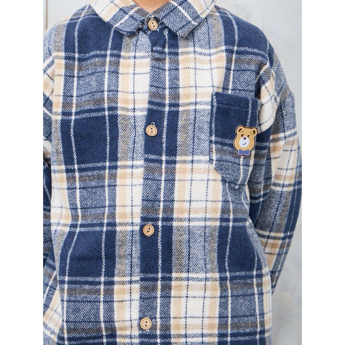 Styli Bear Patched Pocket Plaid Shirt-boys-clothing-shirts-image-4