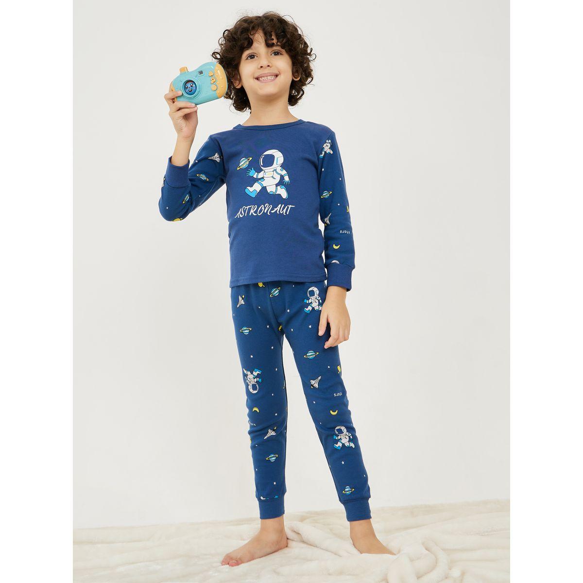 Styli Astronaut Graphic Print T-Shirt & Pyjama Set-boys-clothing-nightwear-image-1