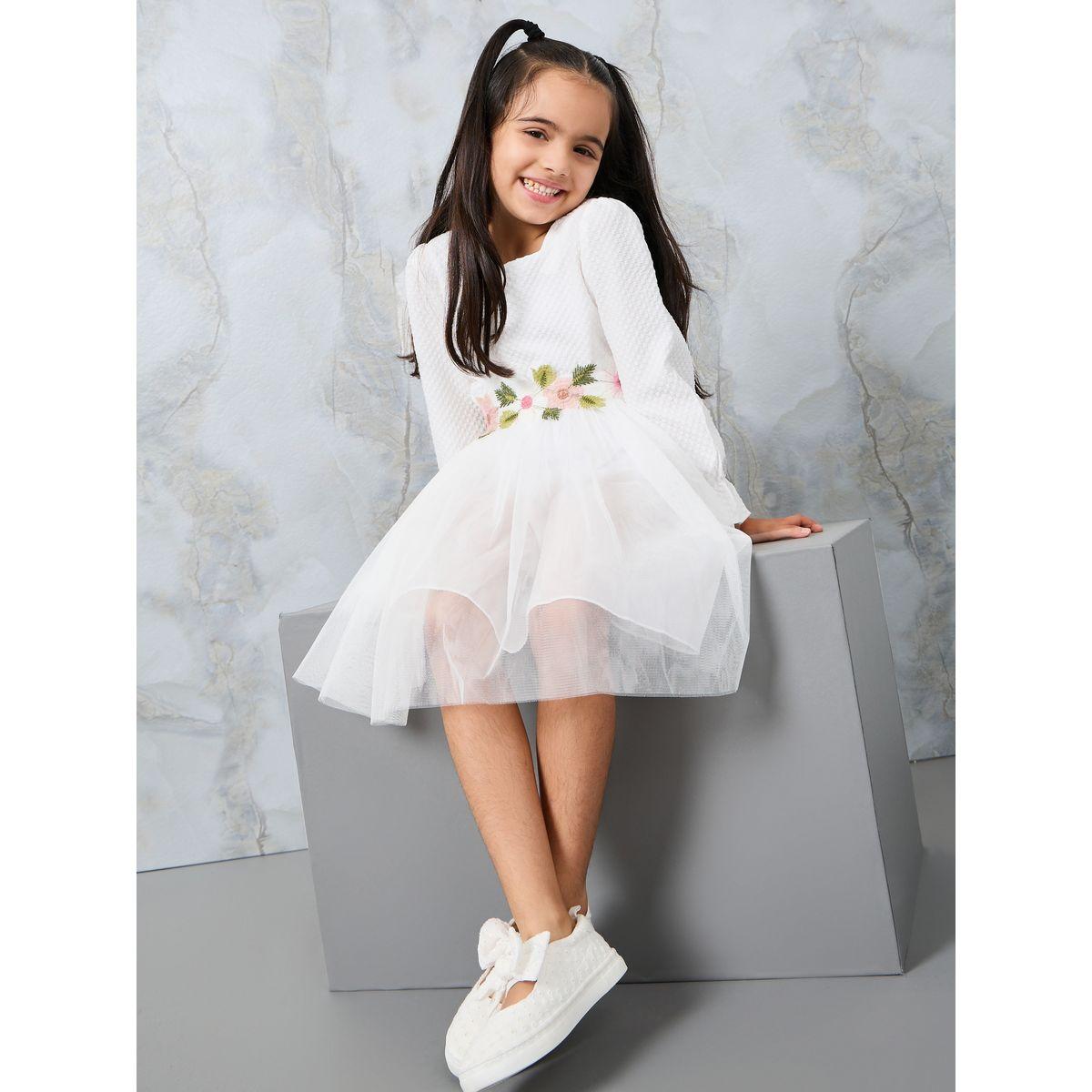 Styli Embroidery Flower Patch Mesh Insert Dress-girls-clothing-dressesandjumpsuits-image-1