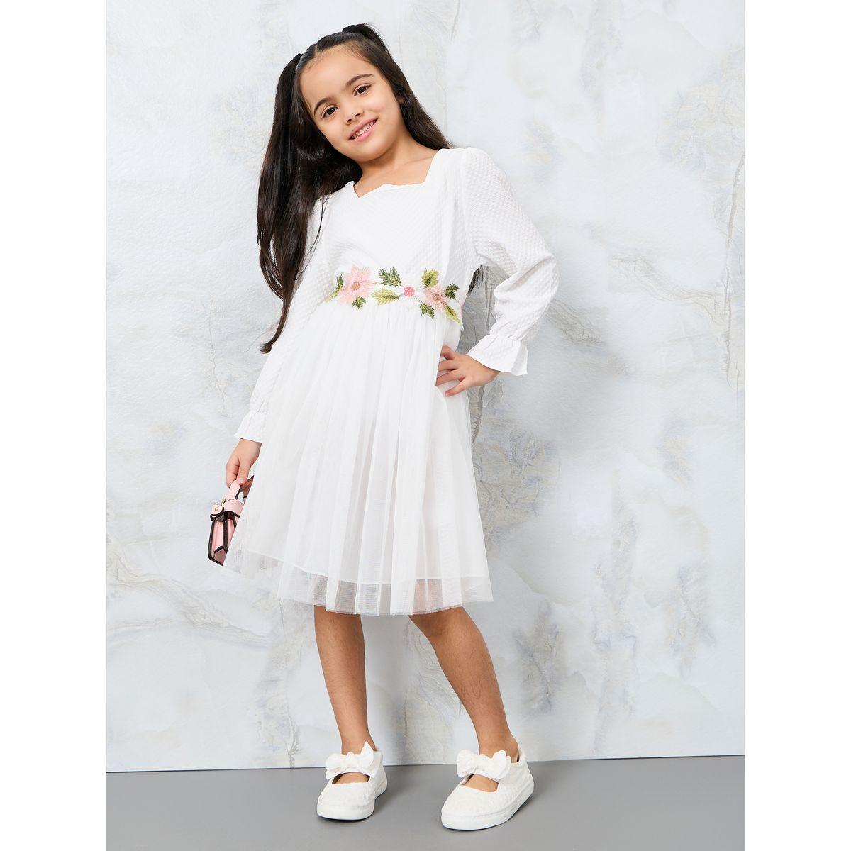 Styli Embroidery Flower Patch Mesh Insert Dress-girls-clothing-dressesandjumpsuits-image-2