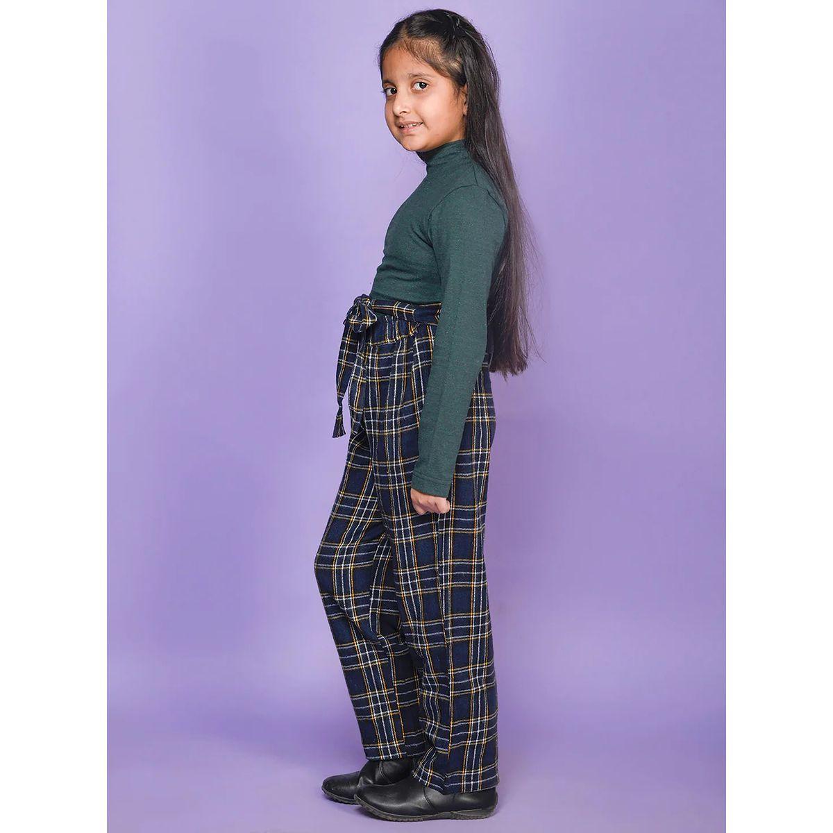 LilPicks X Styli Solid High Neck Top & Checkered Palazzo Pants Set-girls-clothing-setsandcoords-image-2