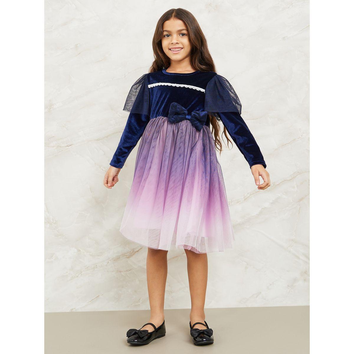 Styli Mesh Insert Velvet Dress with Bow Detail-girls-clothing-dressesandjumpsuits-image-2