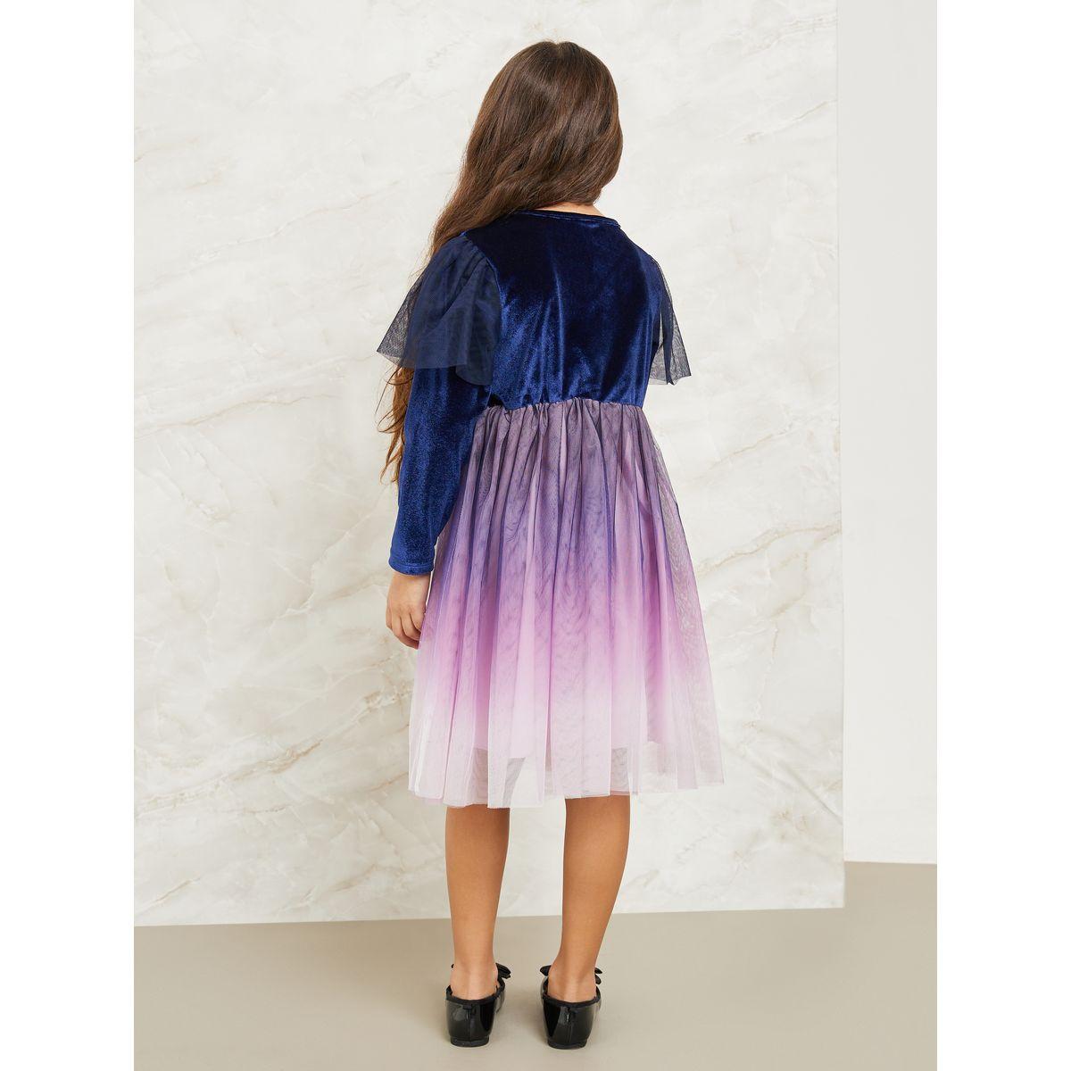 Styli Mesh Insert Velvet Dress with Bow Detail-girls-clothing-dressesandjumpsuits-image-5