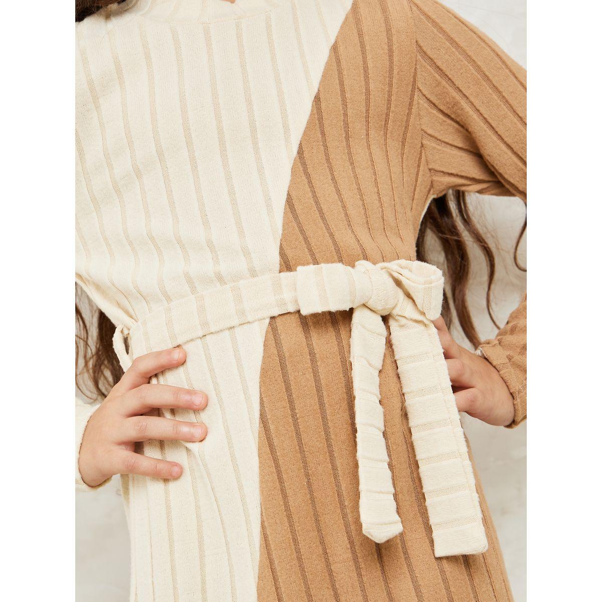 Styli Colorblock Rib Knit Dress With Tie Up Detail-girls-clothing-dressesandjumpsuits-image-3