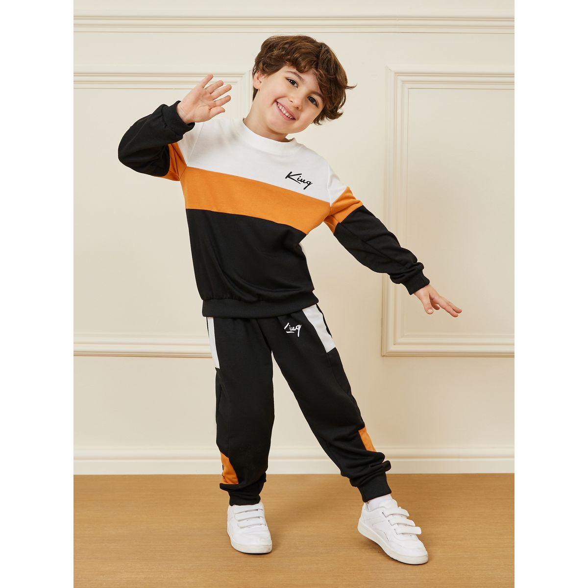 Styli Colorblock Sweatshirt & Printed Jogger Set-boys-clothing-setsandcoords-image-1