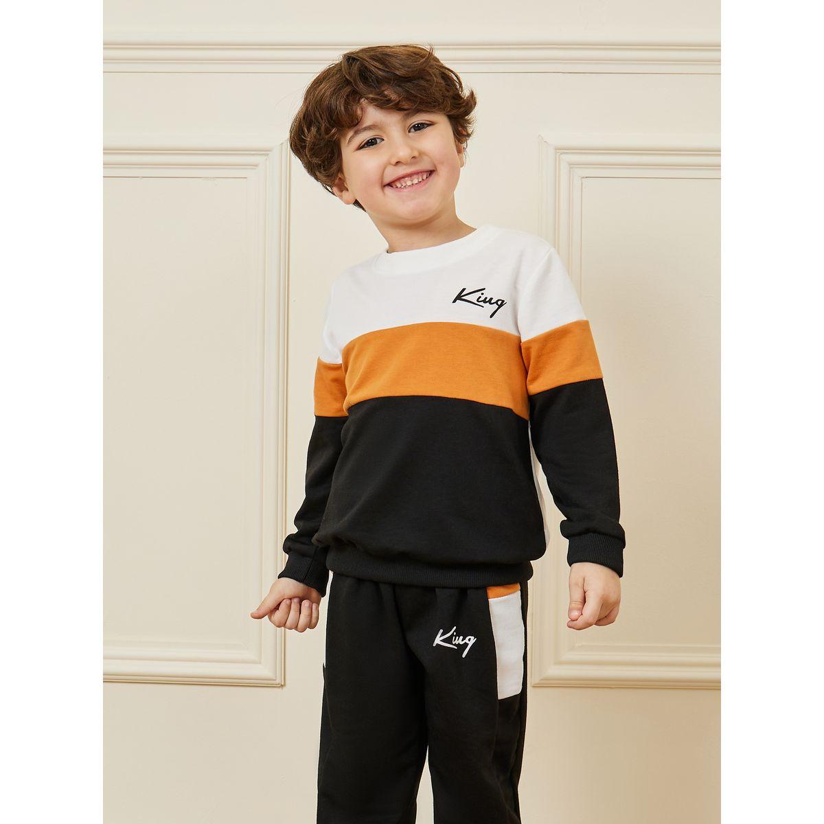 Styli Colorblock Sweatshirt & Printed Jogger Set-boys-clothing-setsandcoords-image-2