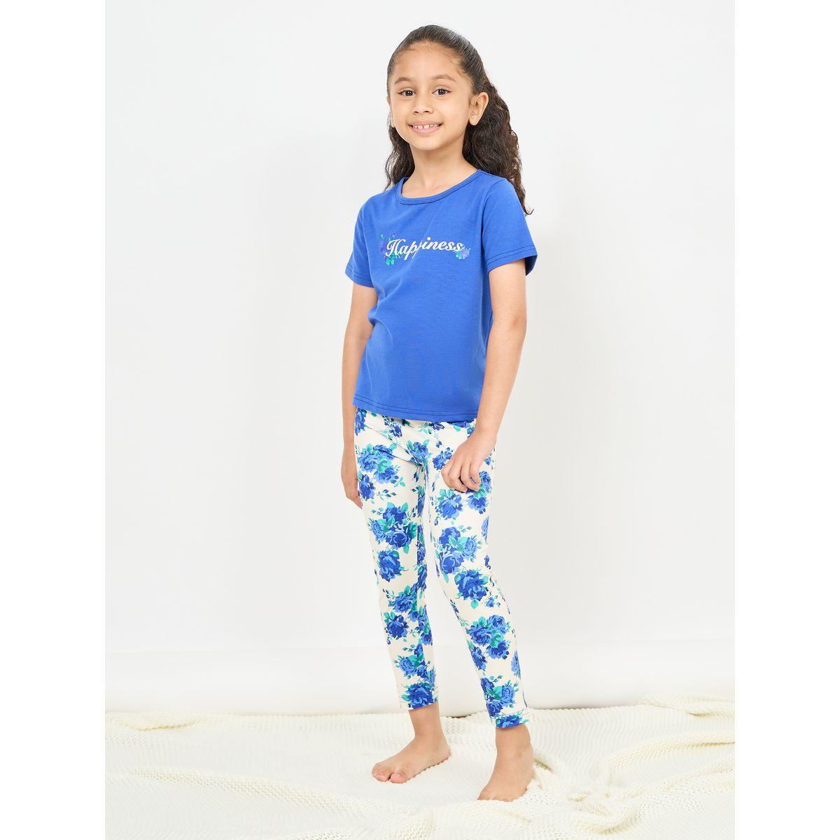 Styli Slogan Printed Floral T-Shirt & Pyjama Set-girls-clothing-nightwear-image-1