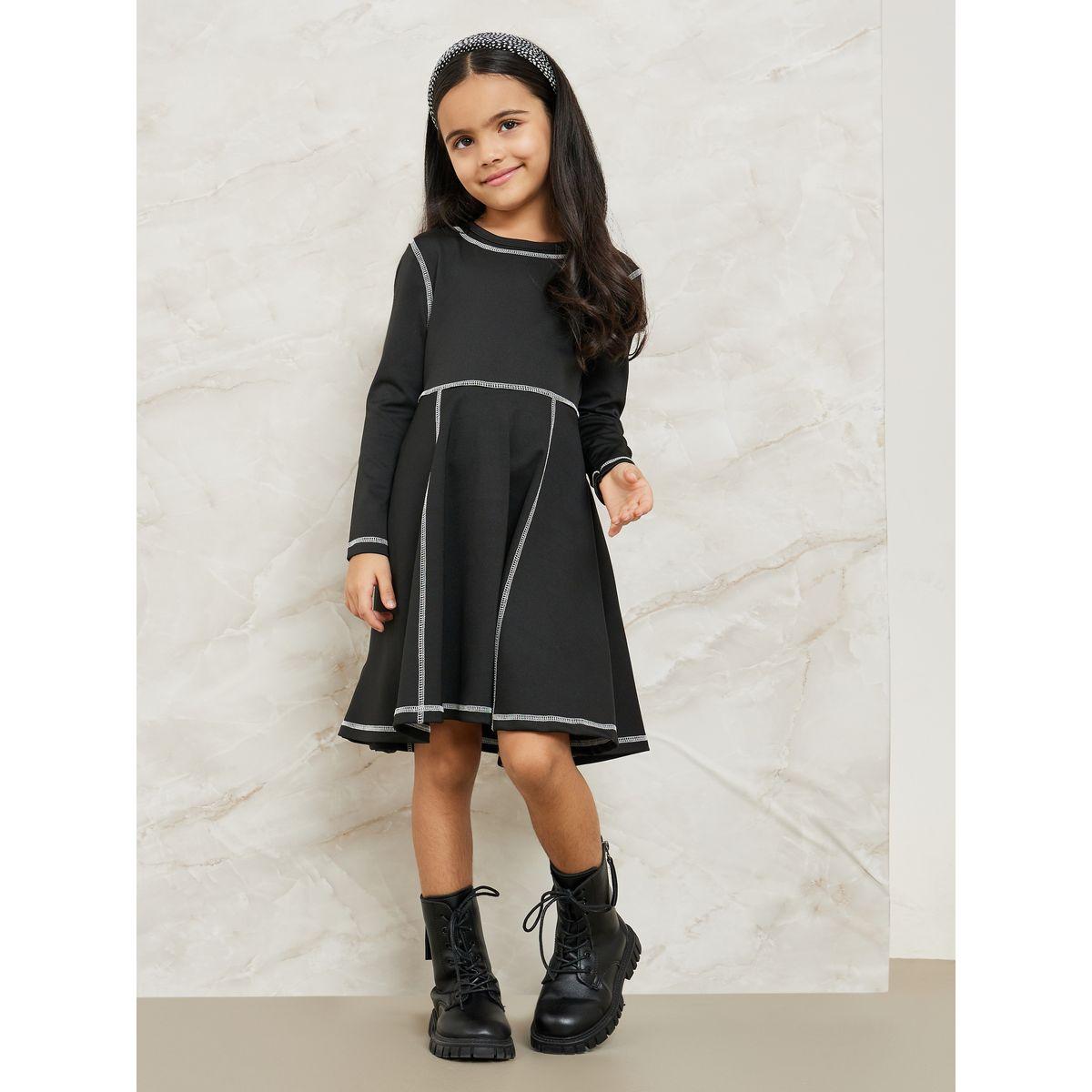 Styli Contrast Seam Ruffle Hem Dress-girls-clothing-dressesandjumpsuits-image-1