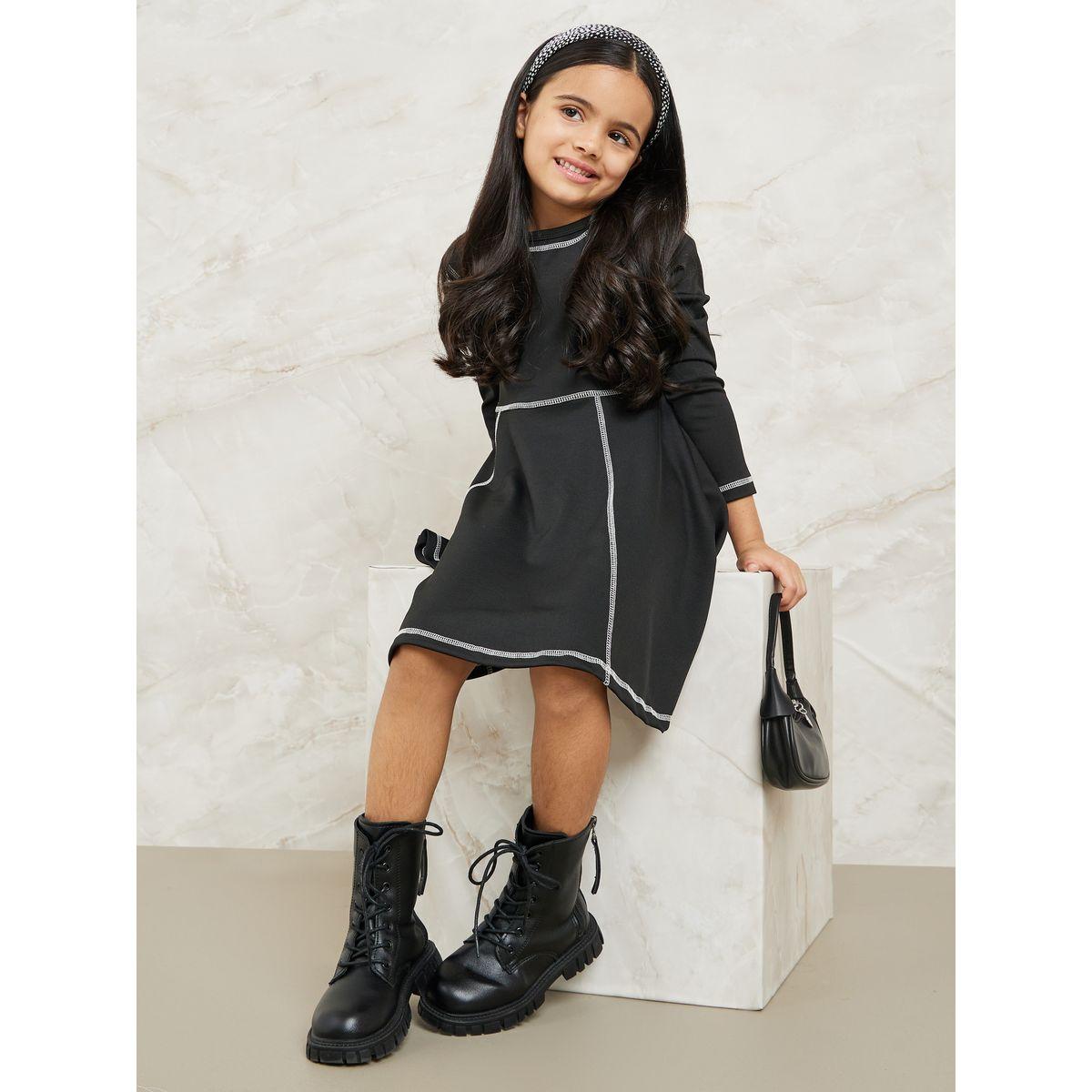 Styli Contrast Seam Ruffle Hem Dress-girls-clothing-dressesandjumpsuits-image-2