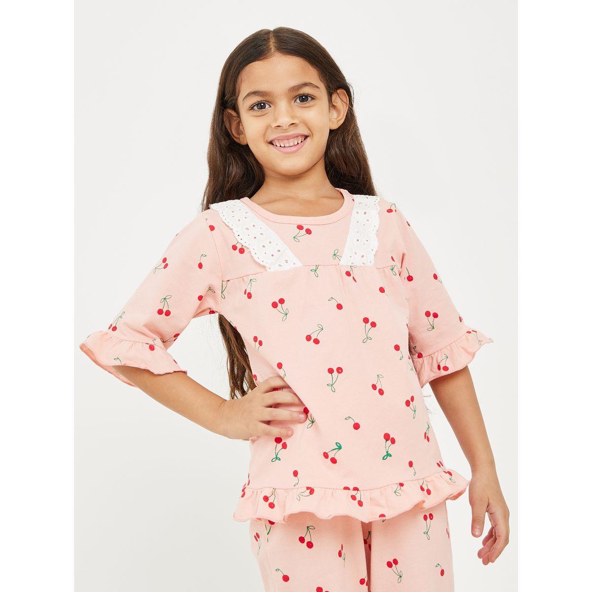 Styli Cherry Printed Top & Pyjama Set-girls-clothing-nightwear-image-3