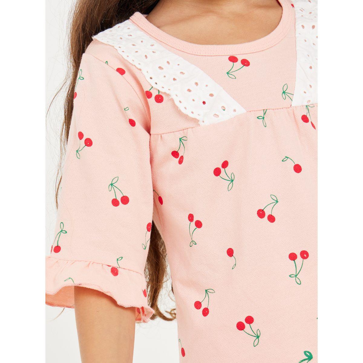 Styli Cherry Printed Top & Pyjama Set-girls-clothing-nightwear-image-4
