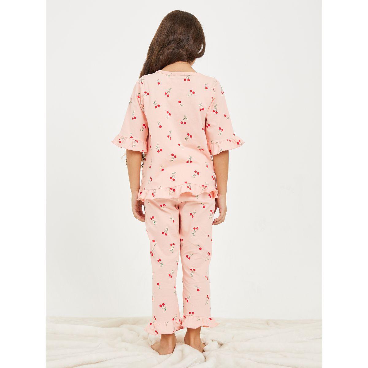 Styli Cherry Printed Top & Pyjama Set-girls-clothing-nightwear-image-6