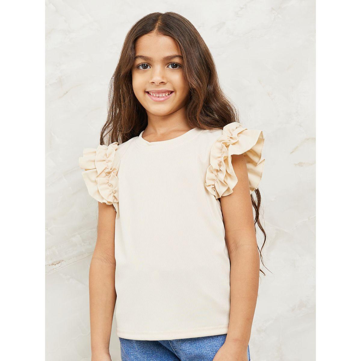 بلوزة مضلعة بأكمام كشكش-girls-clothing-tshirts-image-1