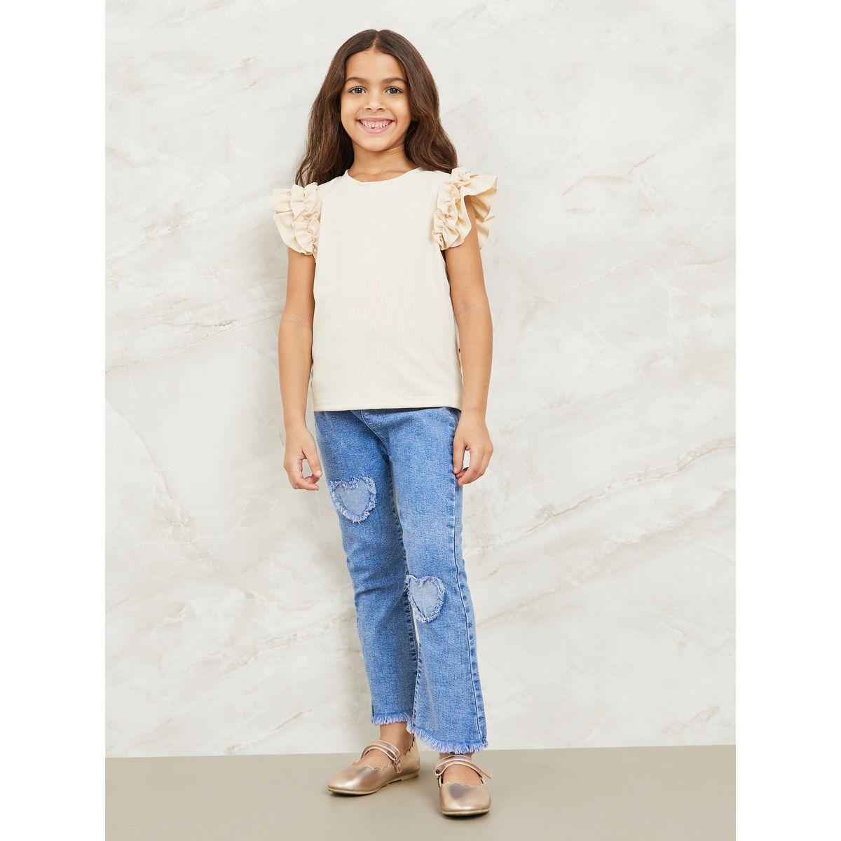 Styli Ruffle Sleeve Ribbed Top-girls-clothing-tshirts-image-2