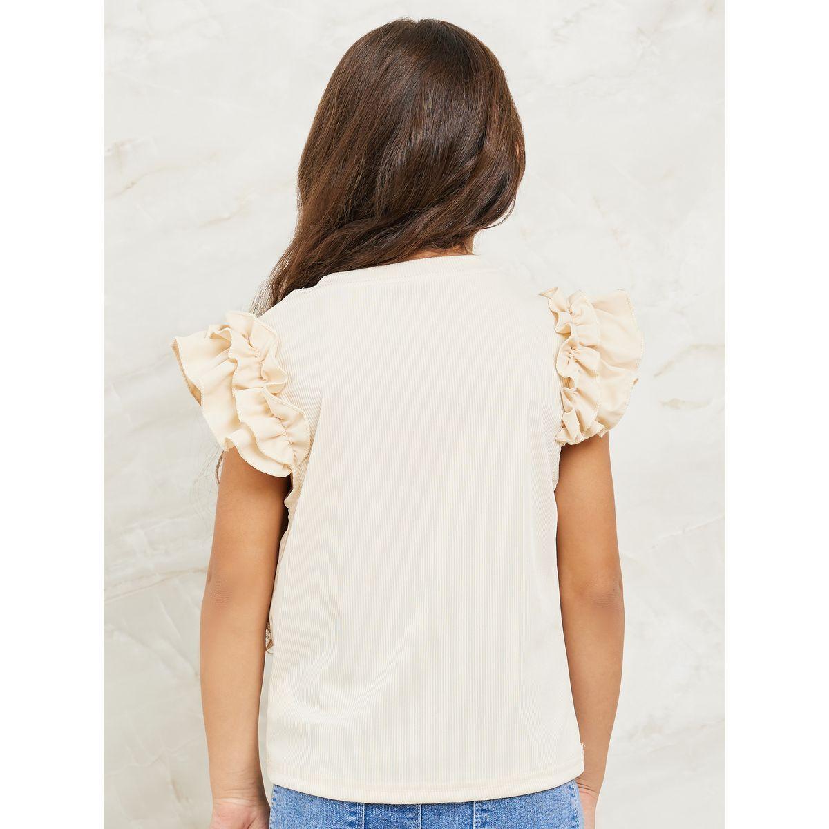 Styli Ruffle Sleeve Ribbed Top-girls-clothing-tshirts-image-4