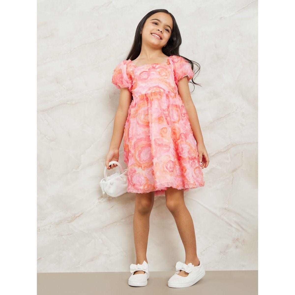 Styli Floral Applique Square Neck Dress-girls-clothing-dressesandjumpsuits-image-1