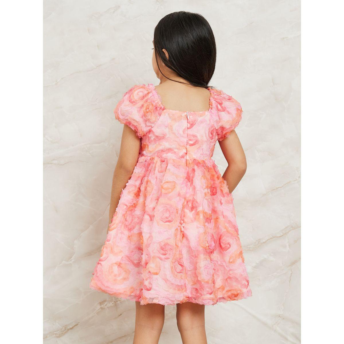 فستان بياقة مربعة مُحاك بزهور-girls-clothing-dressesandjumpsuits-image-4