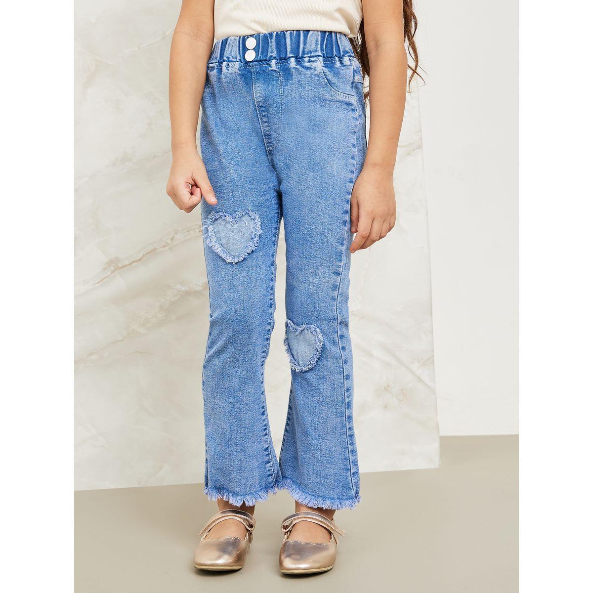 Styli Heart Patched Flare Leg Jeans with Stitched Pocket Detail-girls-clothing-bottoms-jeansandjeggings-image-1