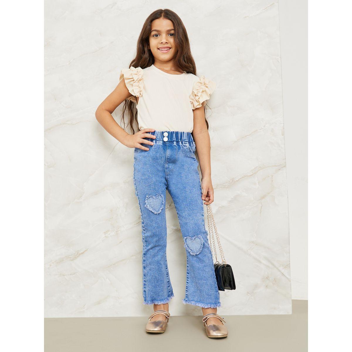 Styli Heart Patched Flare Leg Jeans with Stitched Pocket Detail-girls-clothing-bottoms-jeansandjeggings-image-2