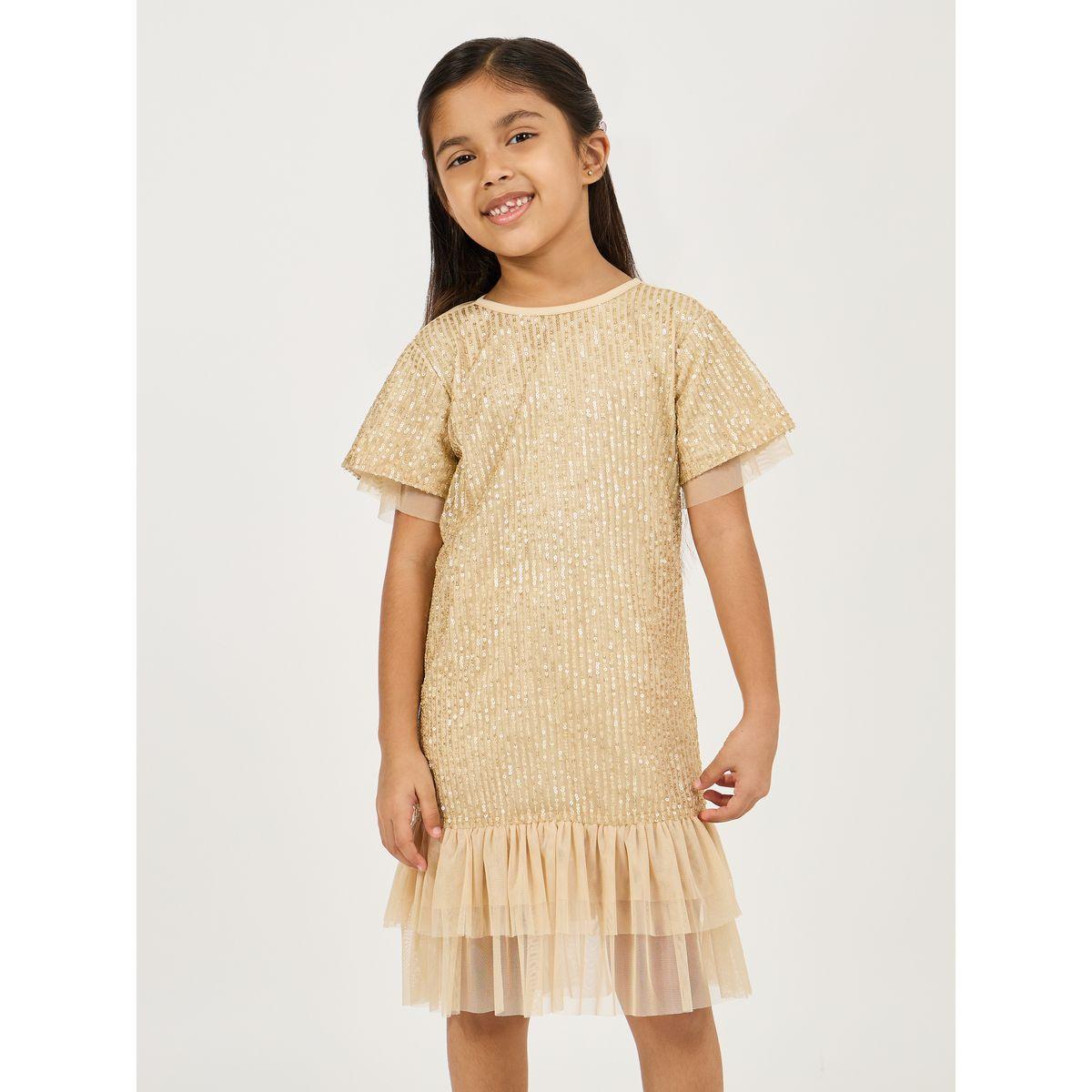 Styli Sequined A-Line Dress with Mesh Insert-girls-clothing-dressesandjumpsuits-image-2