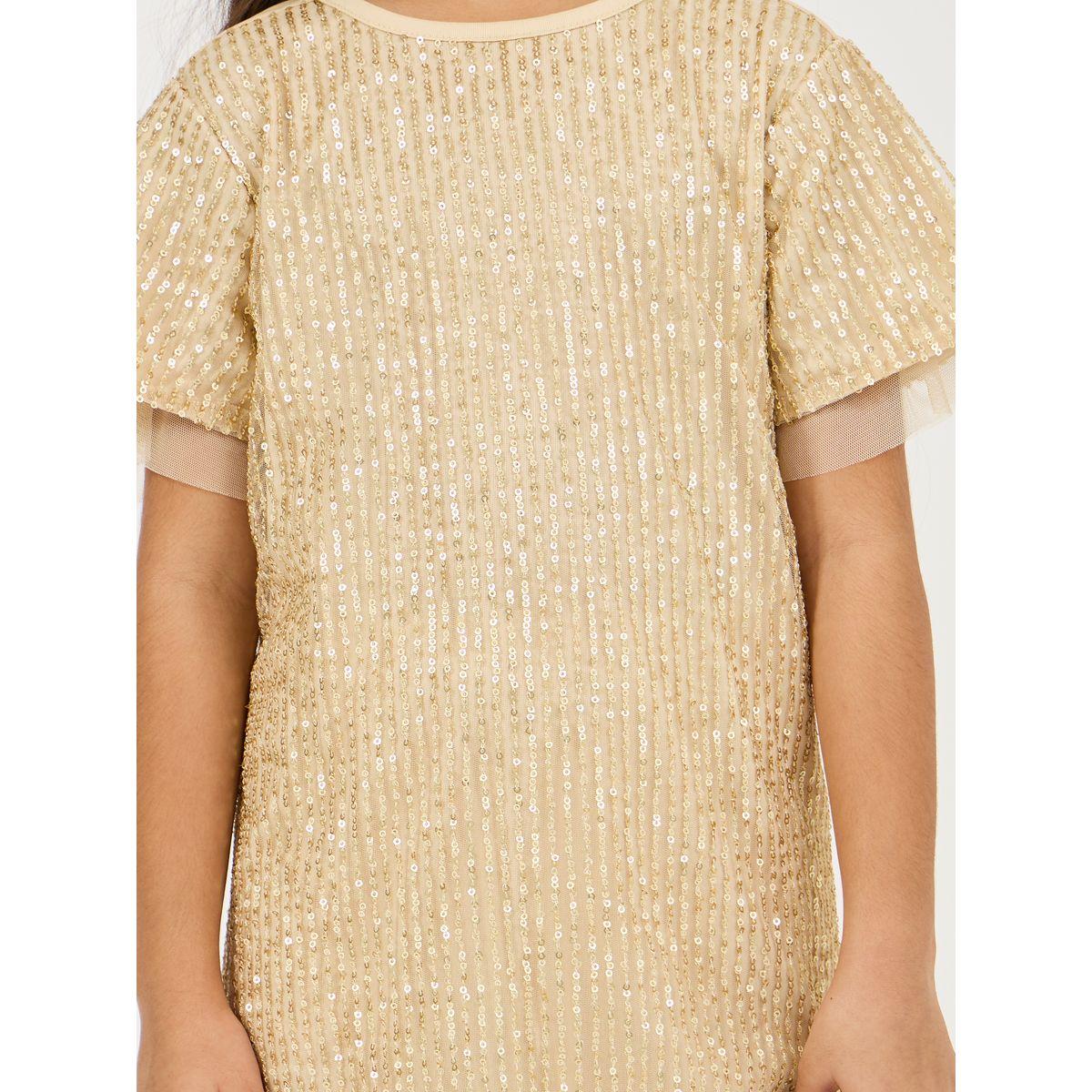 Styli Sequined A-Line Dress with Mesh Insert-girls-clothing-dressesandjumpsuits-image-3