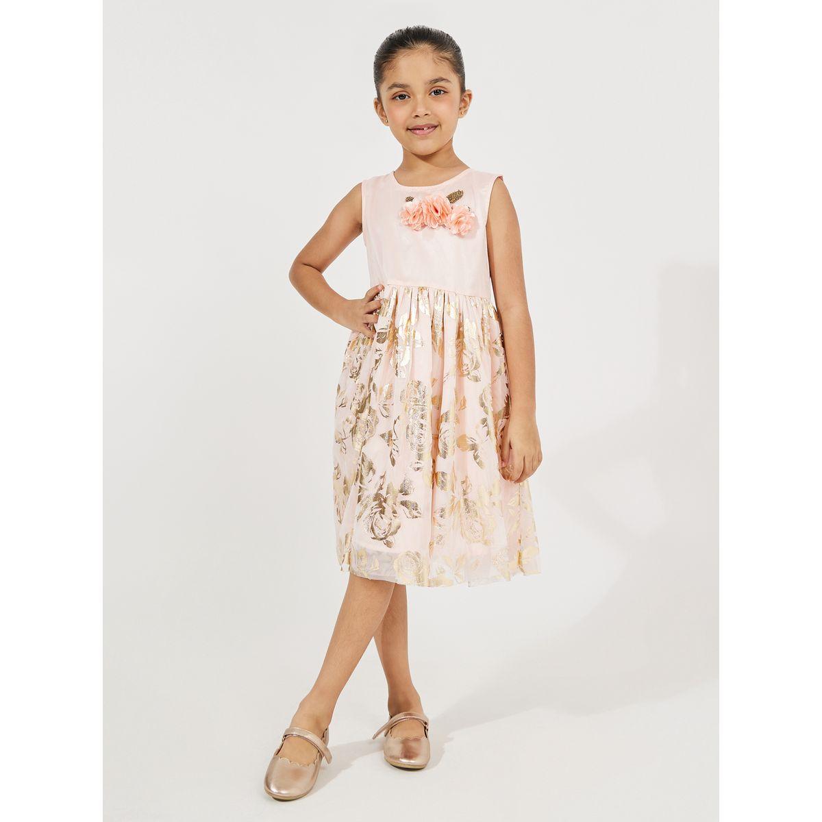 فستان بطبعة فويل مع زهرة كورساج-girls-clothing-dressesandjumpsuits-image-1