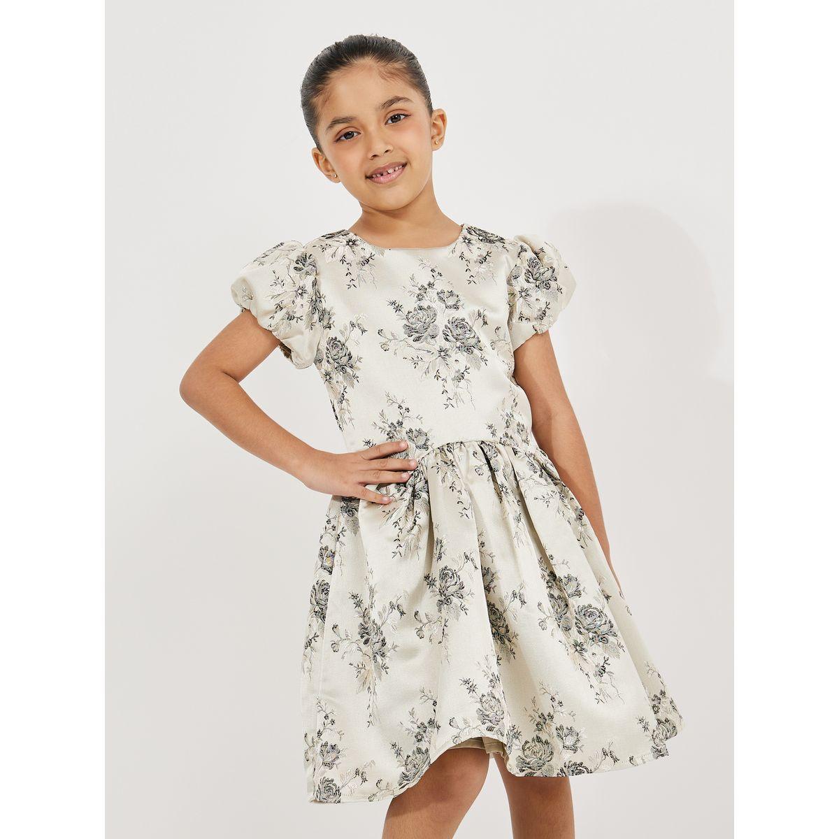 Styli Jacquard Puff Sleeves Dress-girls-clothing-dressesandjumpsuits-image-2
