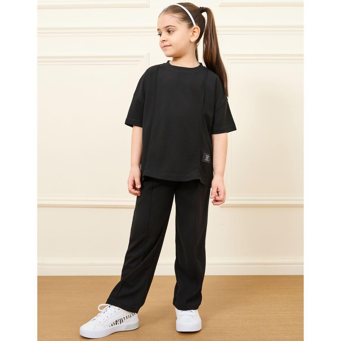 Styli Solid Loose Fit T-shirt & Wide Leg Pant Set-girls-clothing-setsandcoords-image-1