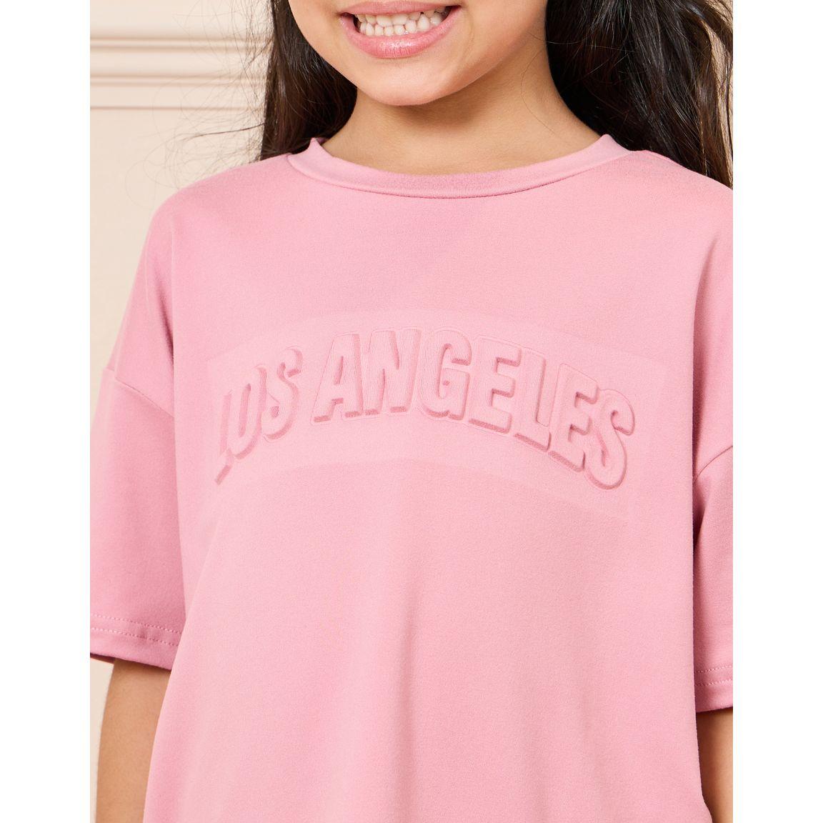 Styli Los Angeles Embossed Drop Shoulder T-shirt & Flared Pant Set-girls-clothing-setsandcoords-image-3